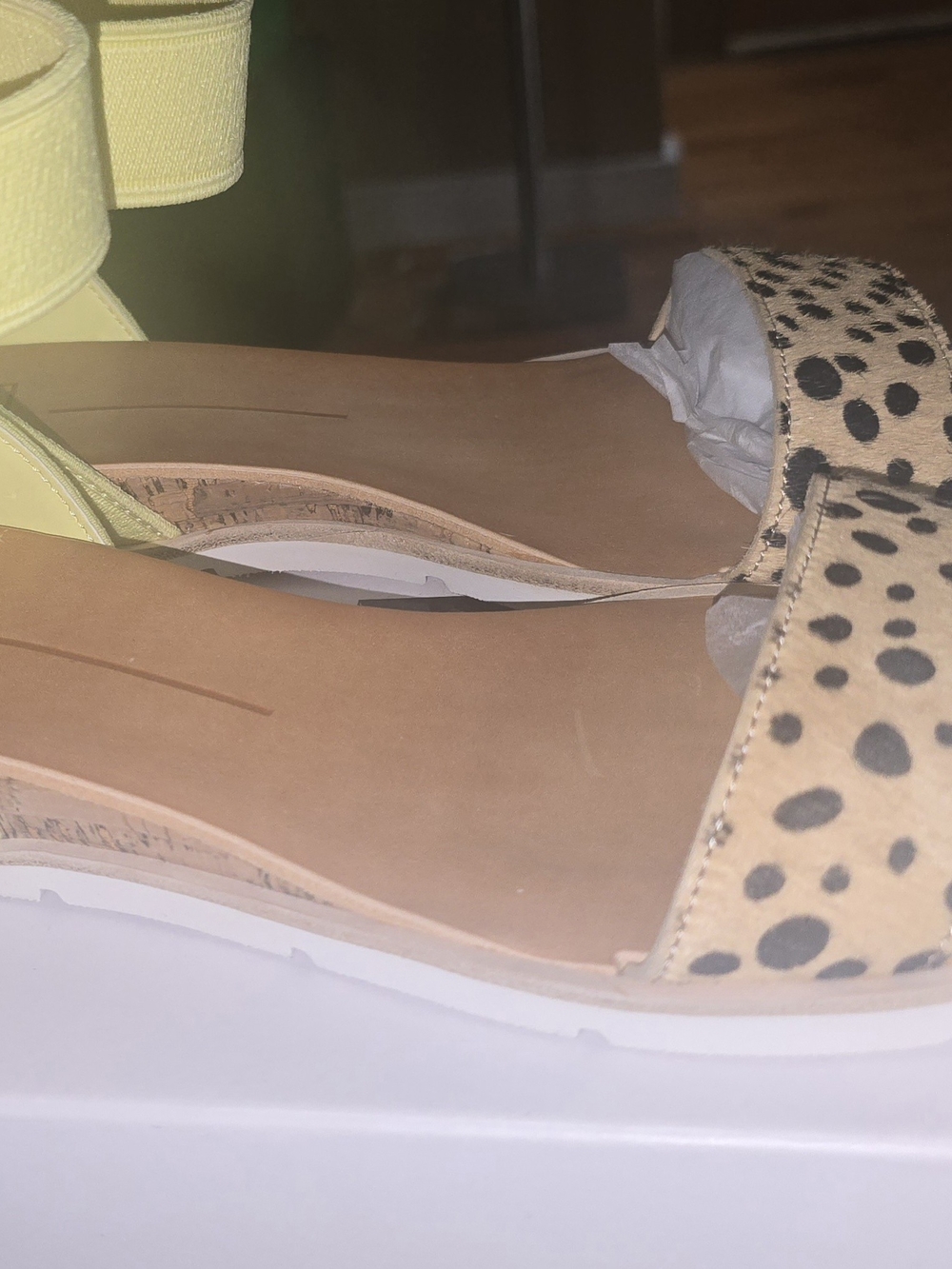 Dolce Vita Lemon Yellow Ankle-Strap Sandals with Leopard Spot Front - Picture 5 of 5